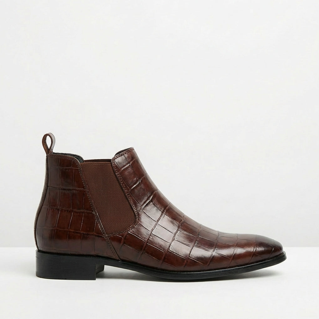 Bottines Chelsea homme texturées, coloris Marron foncé
