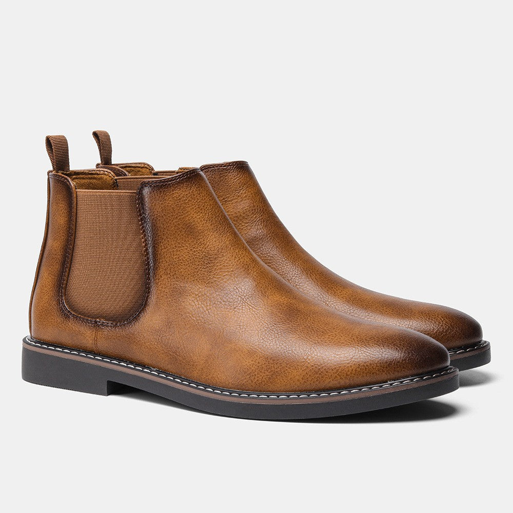 Bottines homme à empiècements élastiques, coloris Marron clair