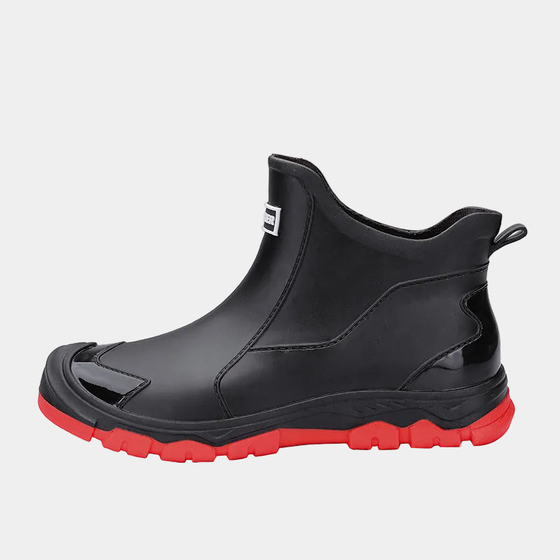 Bottines homme semelle crantée, coloris Noir/Rouge