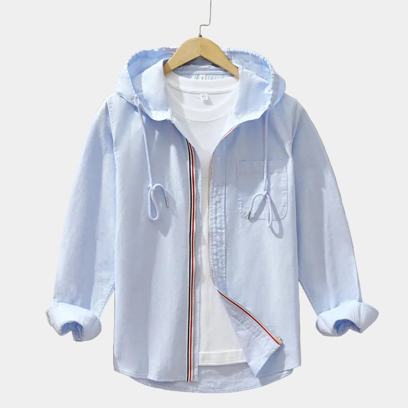 Chemise homme zippée à capuche, coloris Bleu clair
