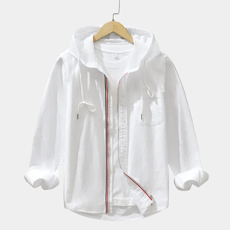 Chemise homme zippée à capuche, coloris Blanc