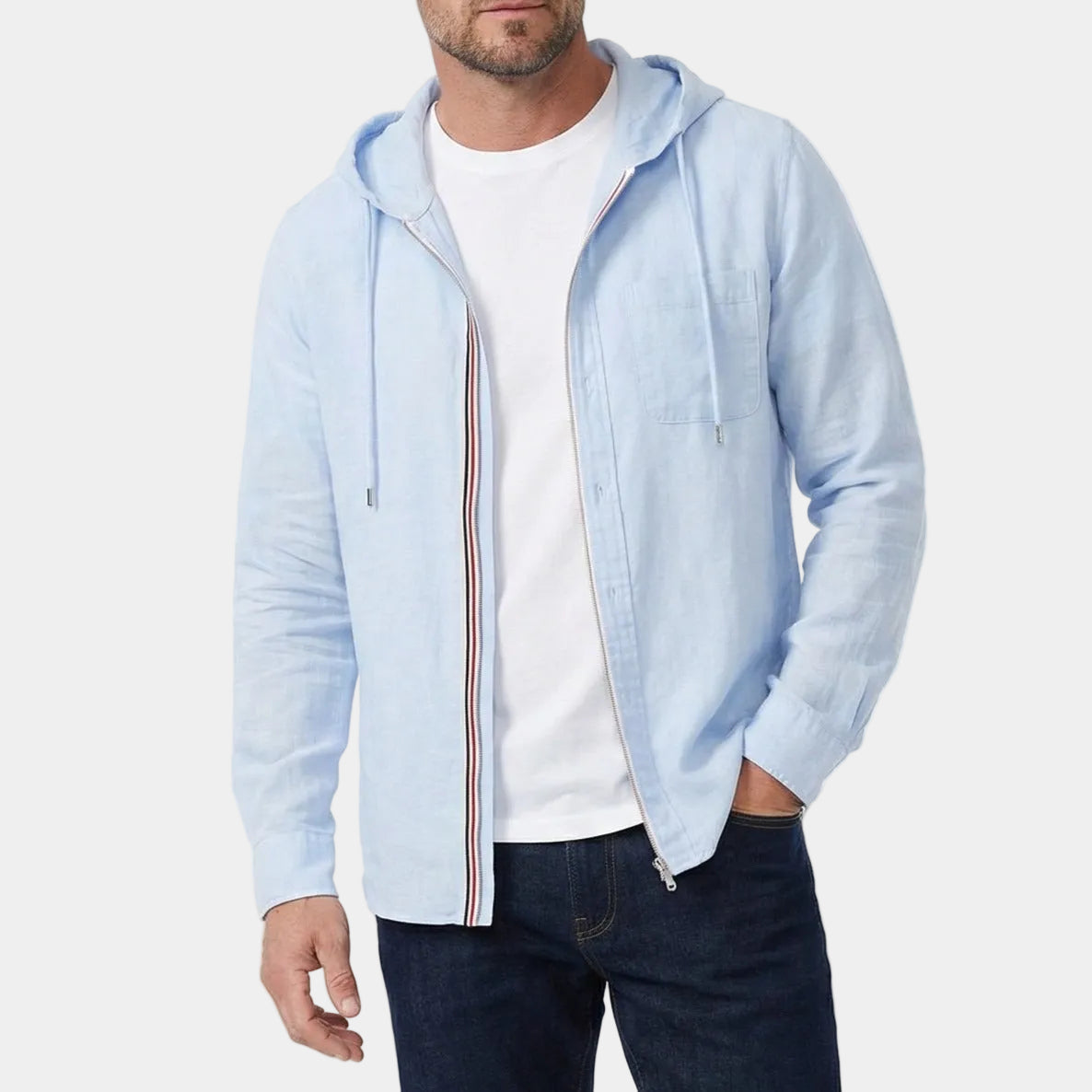 Chemise homme zippée à capuche, vue 4