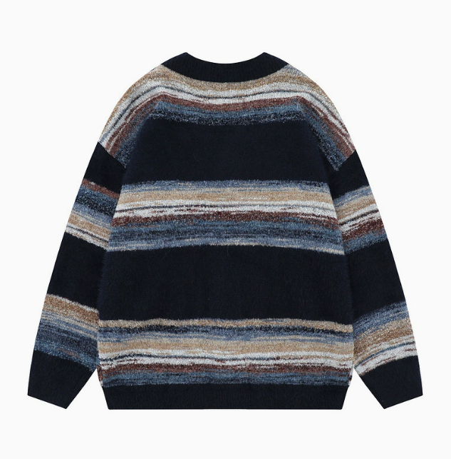 Cardigan homme multicolore à rayures, vue de dos