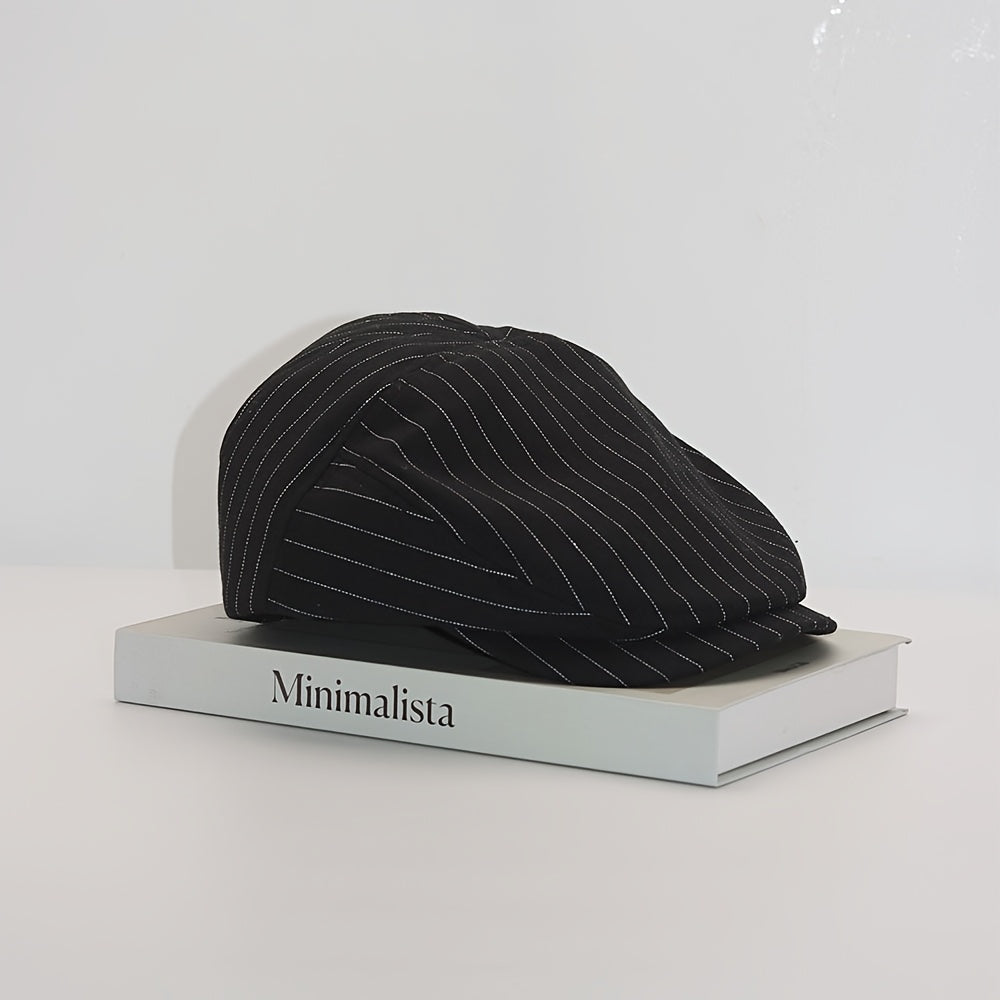 Casquette plate homme à rayures fines, coloris Noir