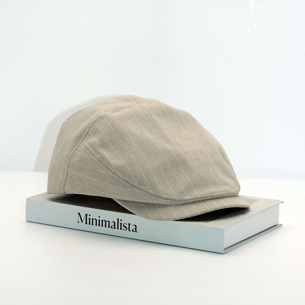 Casquette plate homme à rayures fines, coloris Beige