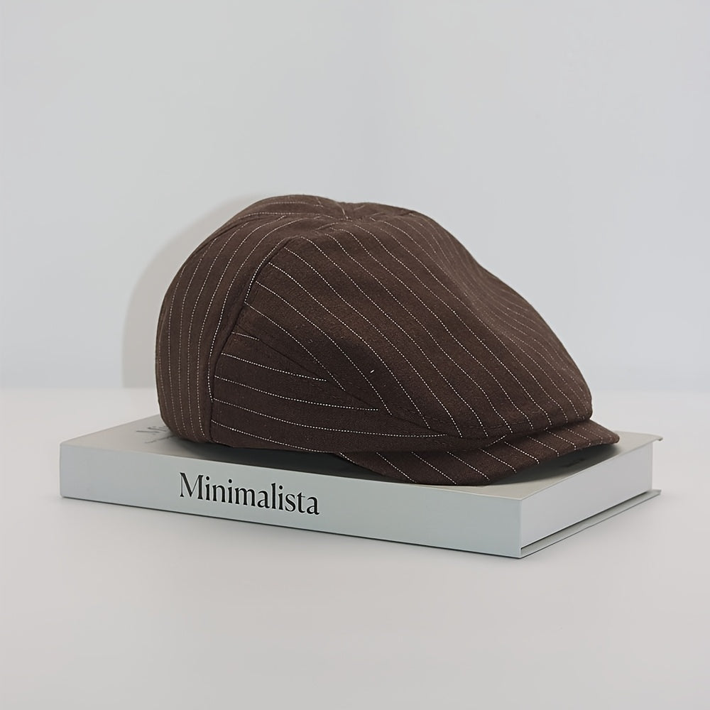 Casquette plate homme à rayures fines, coloris Marron foncé