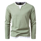 Polo Homme à Manches Longues avec Col Rond et Effet Superposé, coloris Vert