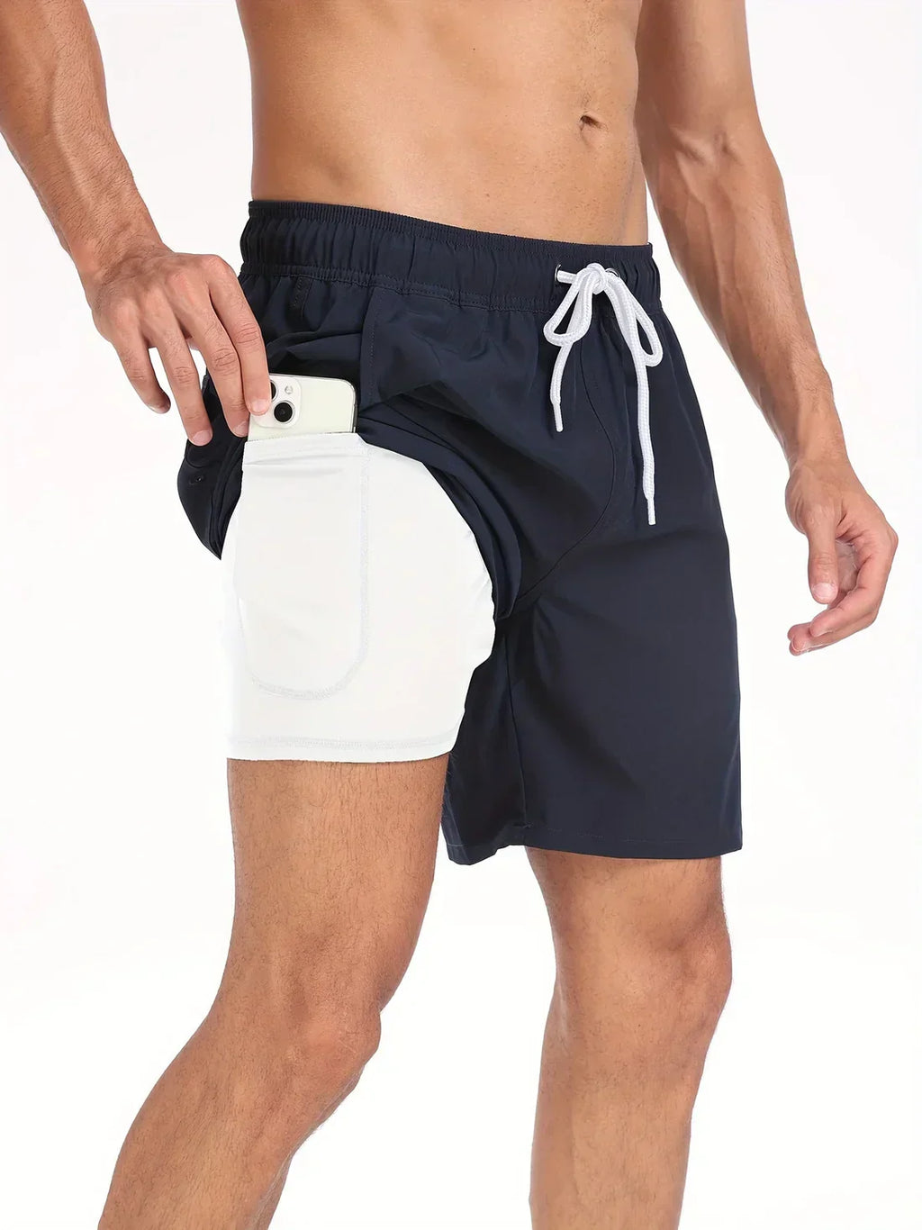 Short de bain athlétique à séchage rapide pour hommes, coloris Bleu marine