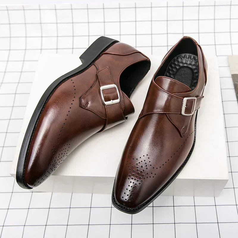 Chaussures de ville pour hommes avec boucle, coloris Marron
