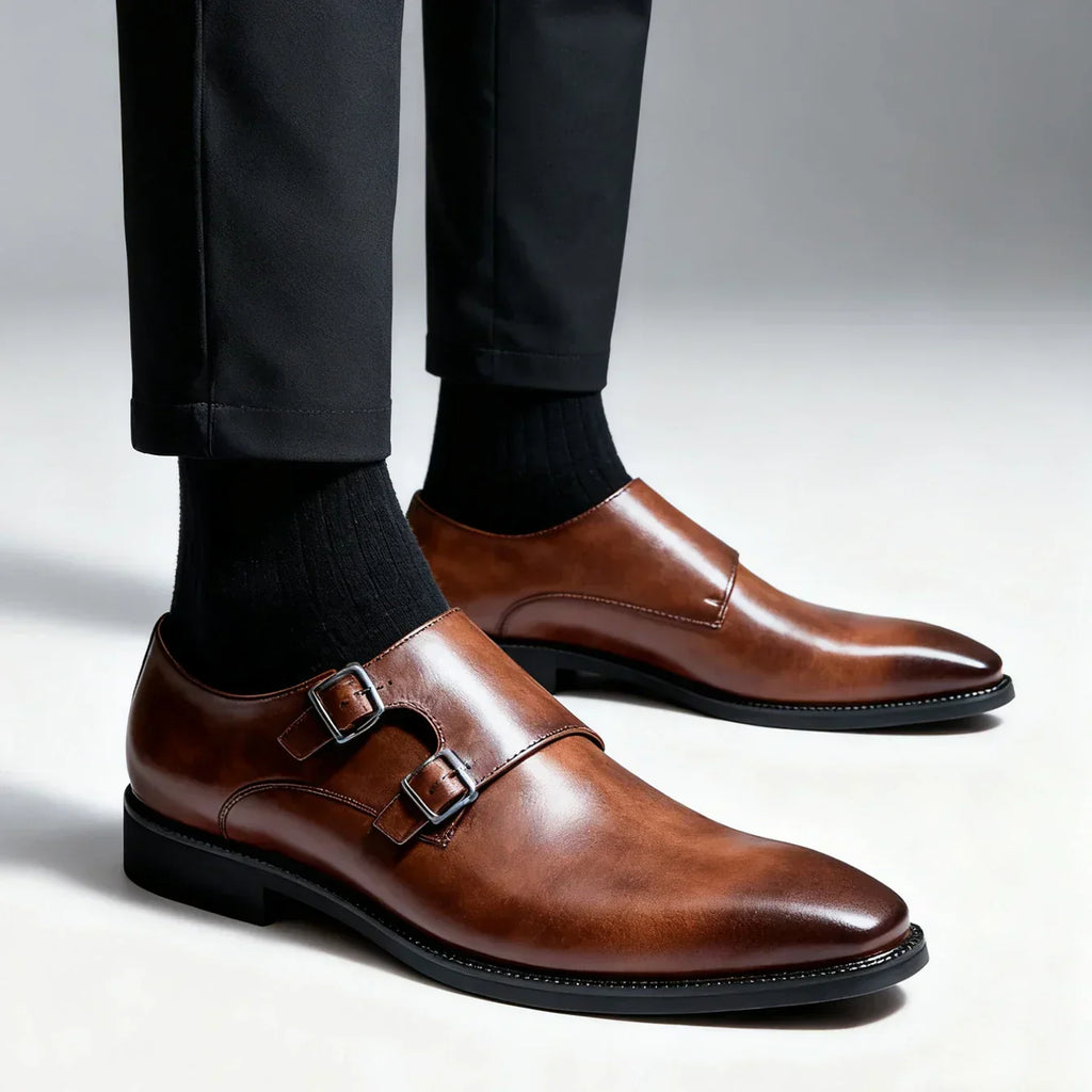 Chaussures homme à double boucle, coloris Marron