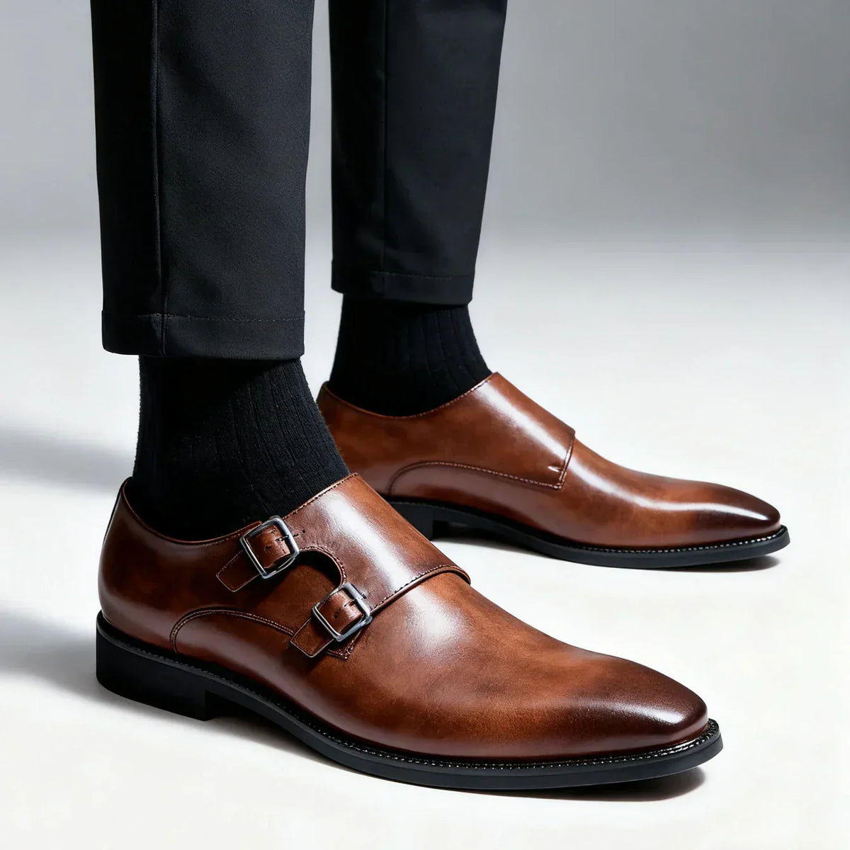 Chaussures homme à double boucle, coloris Marron