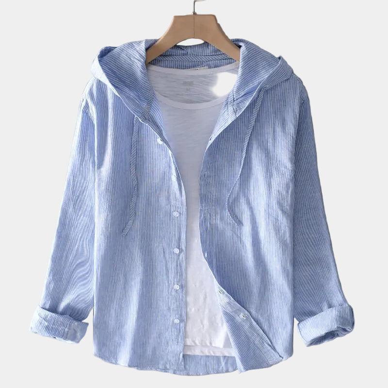 Chemise homme à capuche rayée, coloris Bleu