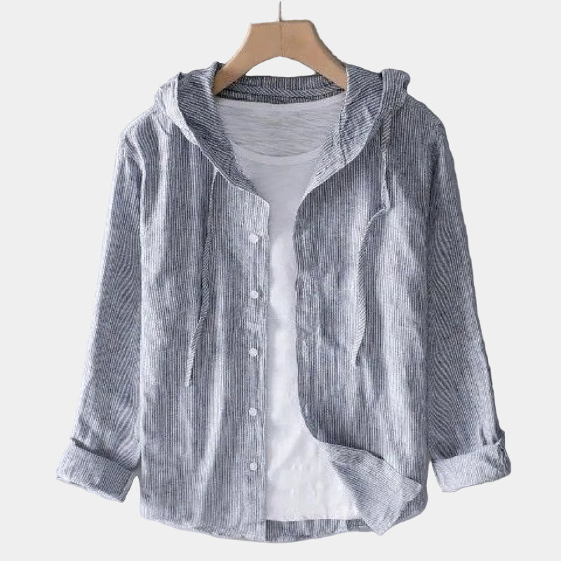 Chemise homme à capuche rayée, coloris Gris