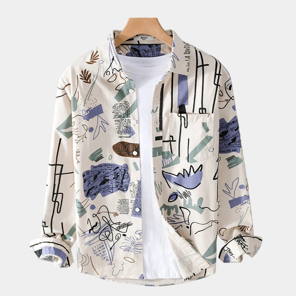 Chemise homme à imprimé artistique, coloris Ivoire