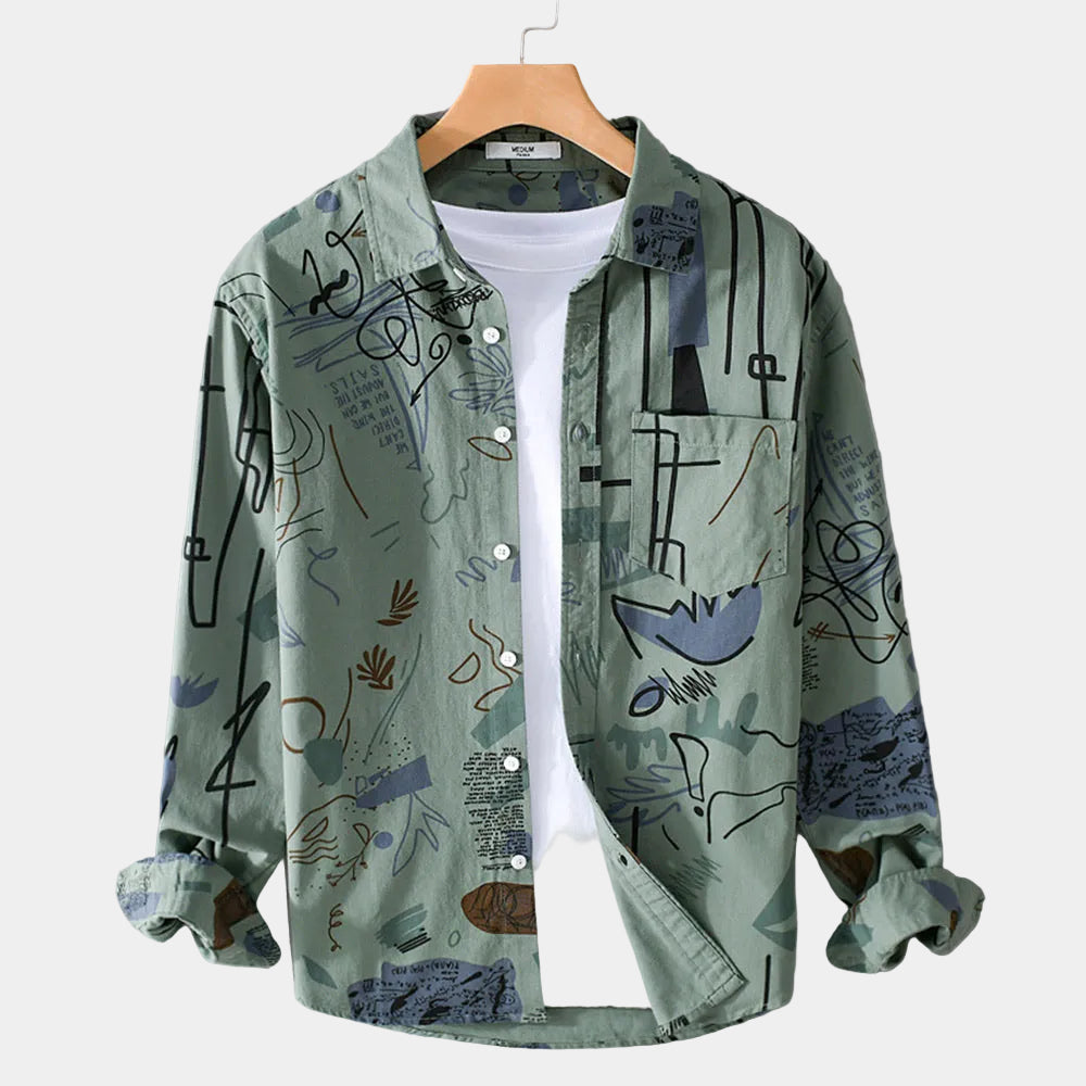 Chemise homme à imprimé artistique, coloris Vert