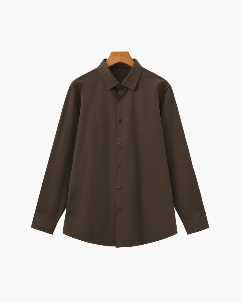 Chemise homme boutonnée col classique, coloris Marron foncé