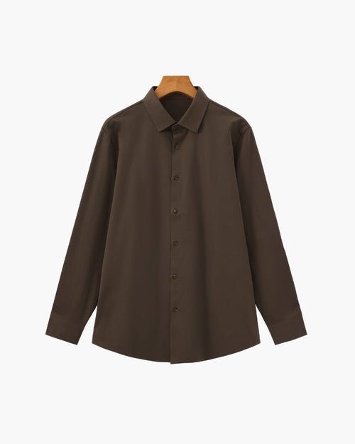 Chemise homme boutonnée col classique, coloris Marron foncé