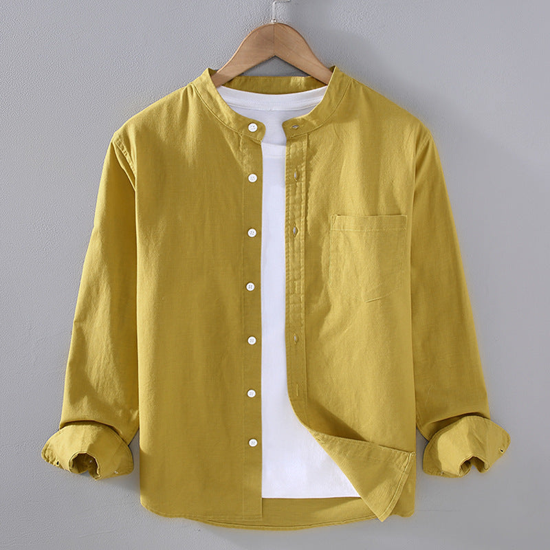 Chemise homme boutonnée poche poitrine, coloris Jaune