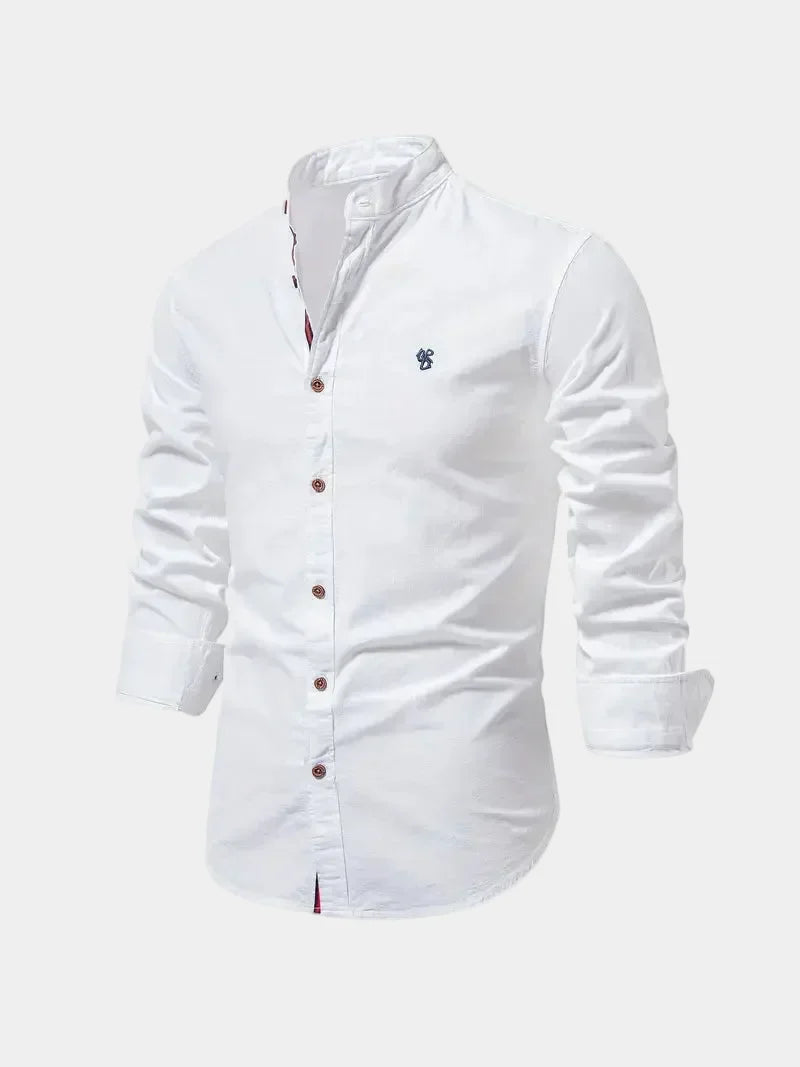 Chemise homme col mao boutonnée, coloris Blanc