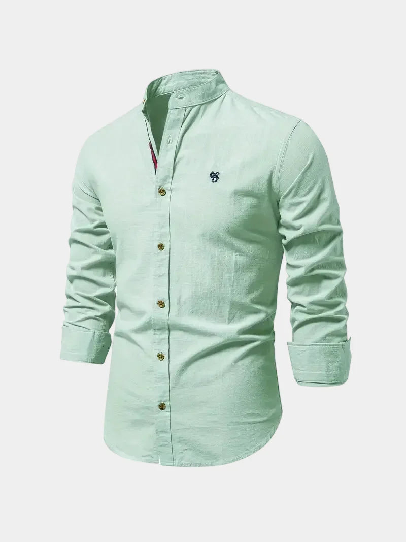 Chemise homme col mao boutonnée, coloris Vert clair
