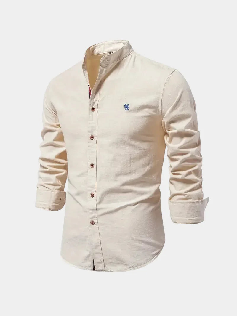 Chemise homme col mao boutonnée, coloris Abricot