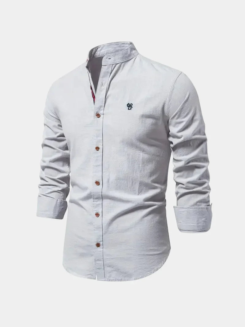 Chemise homme col mao boutonnée, coloris Gris