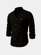 Chemise homme col mao boutonnée, coloris Noir