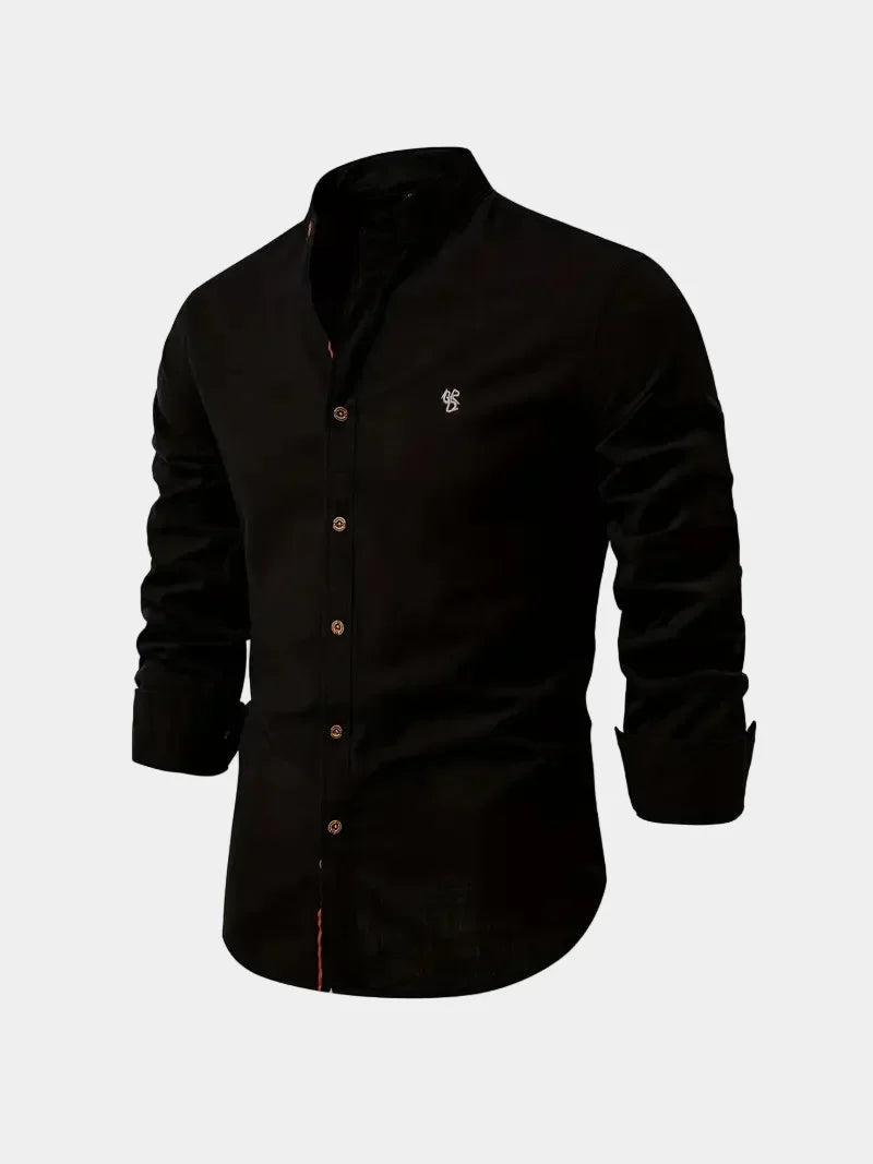 Chemise homme col mao boutonnée, coloris Noir