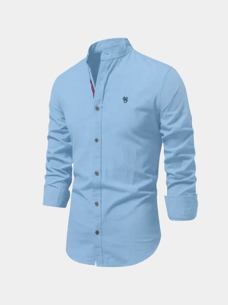 Chemise homme col mao boutonnée, coloris Bleu clair