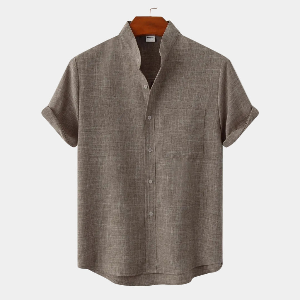 Chemise homme col mao manches courtes, coloris Kaki