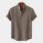Chemise homme col mao manches courtes, coloris Kaki