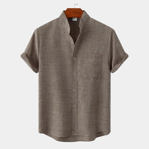 Chemise homme col mao manches courtes, coloris Kaki