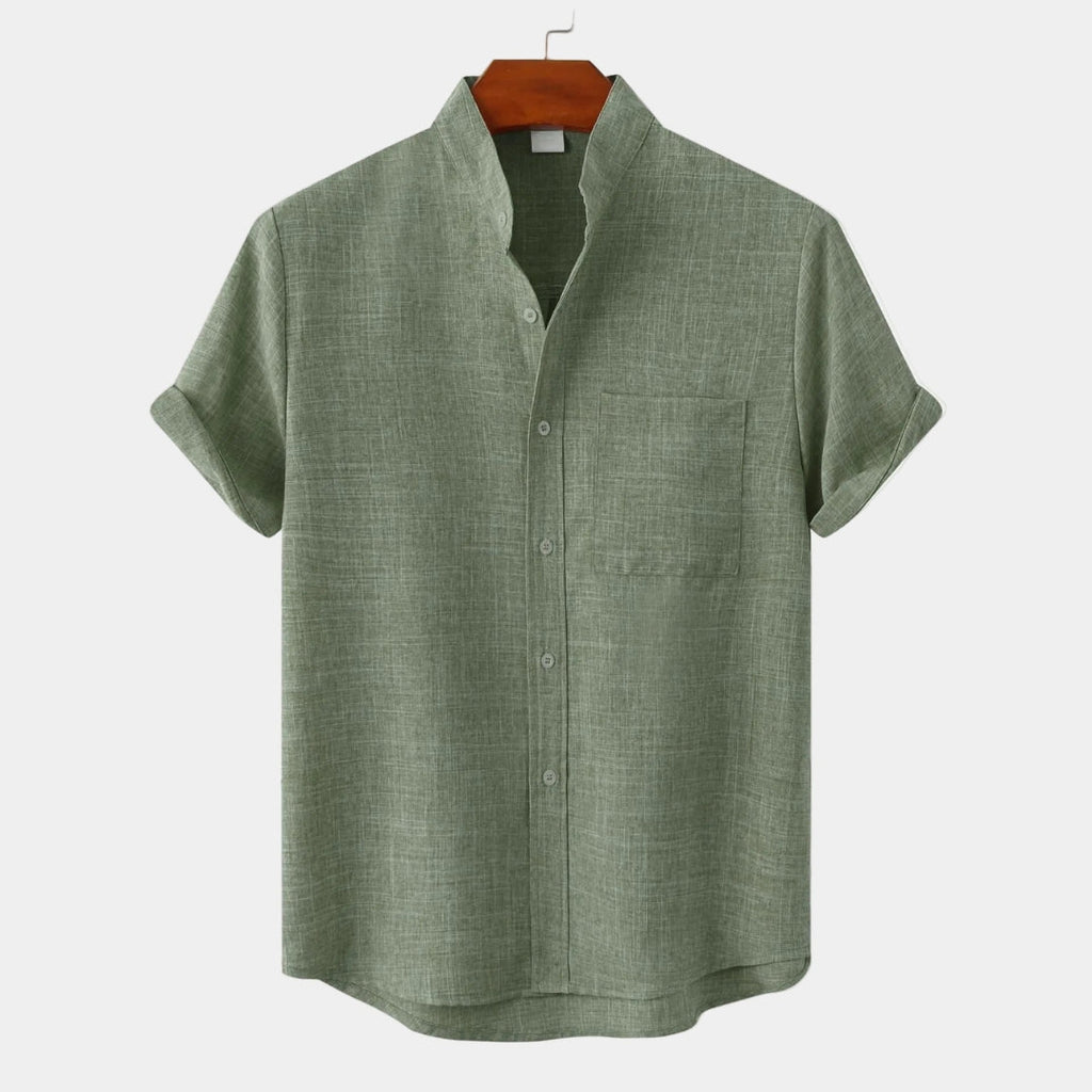 Chemise homme col mao manches courtes, coloris Vert
