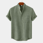 Chemise homme col mao manches courtes, coloris Vert