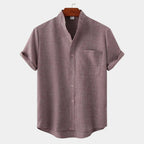 Chemise homme col mao manches courtes, coloris Rouge