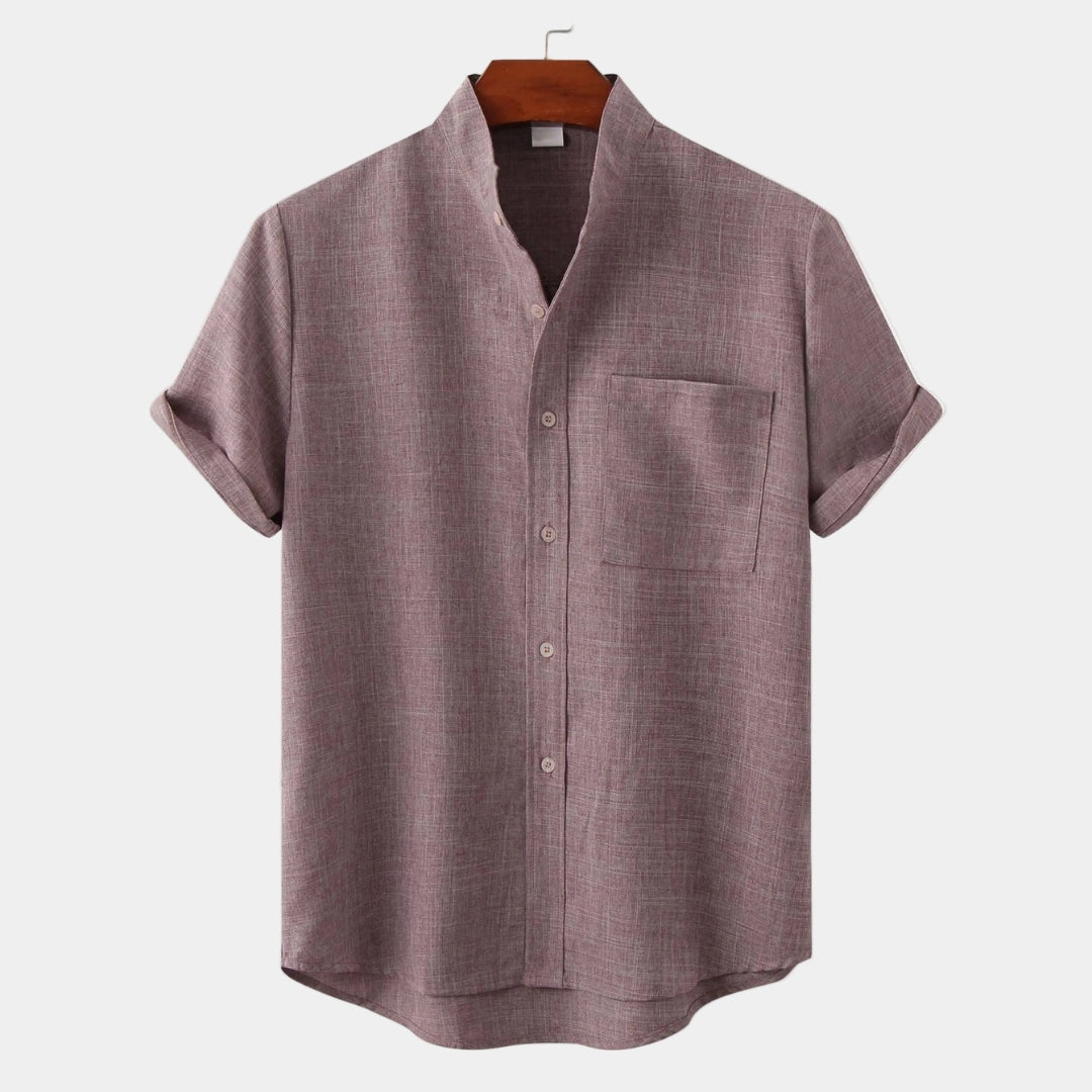 Chemise homme col mao manches courtes, coloris Rouge