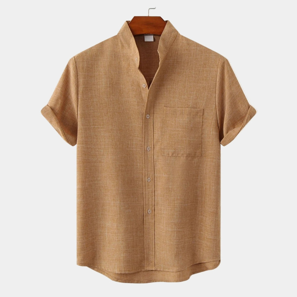 Chemise homme col mao manches courtes, coloris Marron