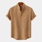 Chemise homme col mao manches courtes, coloris Marron