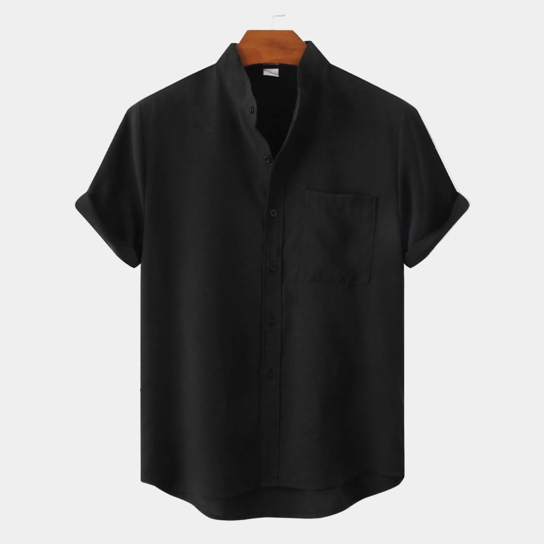 Chemise homme col mao manches courtes, coloris Noir