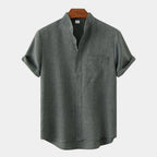 Chemise homme col mao manches courtes, coloris Vert foncé