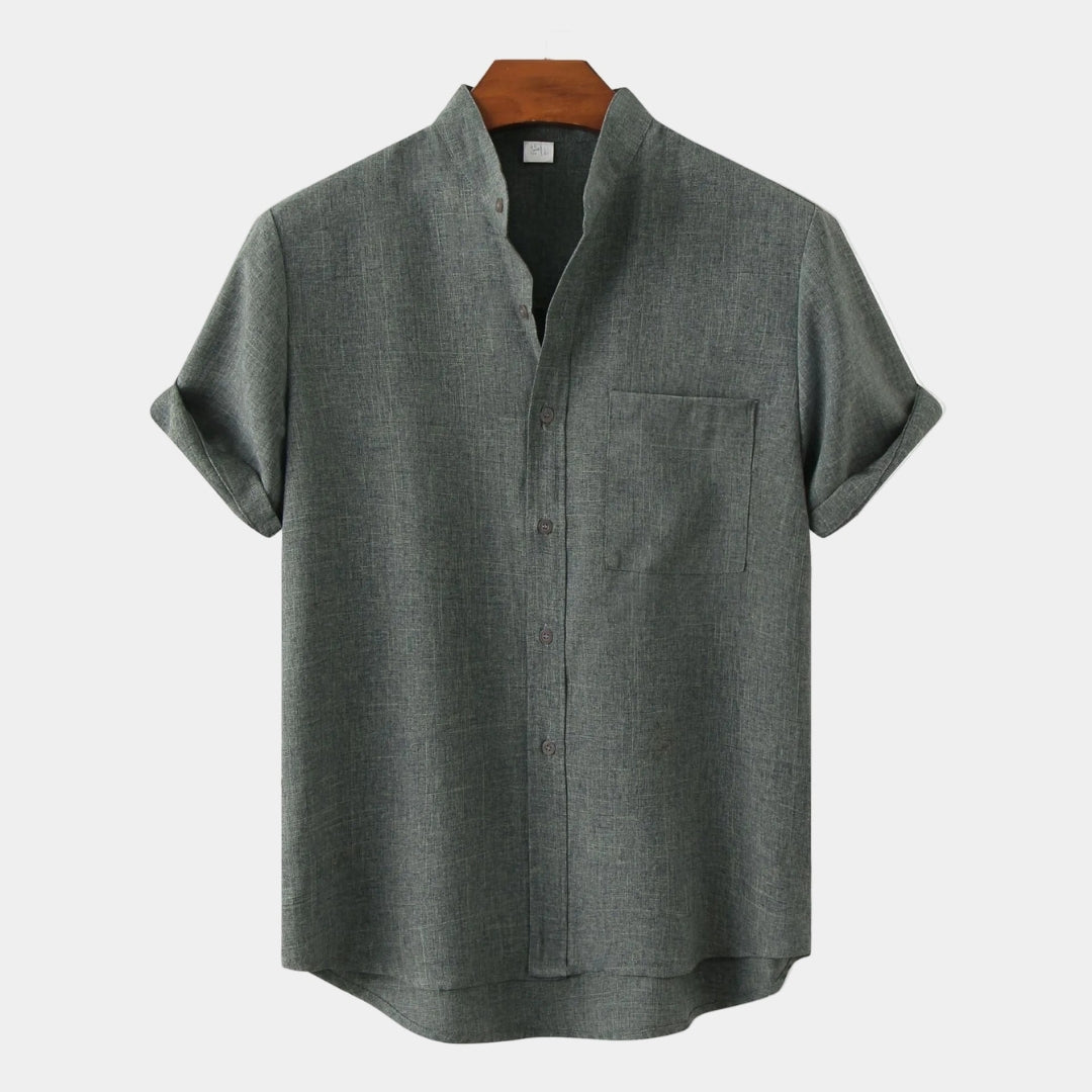 Chemise homme col mao manches courtes, coloris Vert foncé