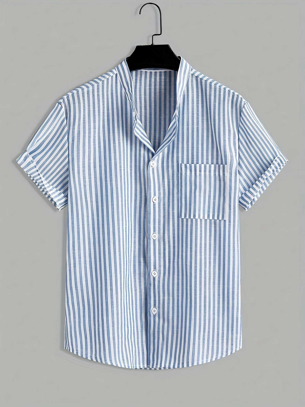 Chemise homme col mao rayée, coloris Bleu, vue 2