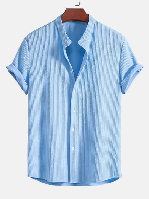 Chemise homme col officier texturée, coloris Bleu clair