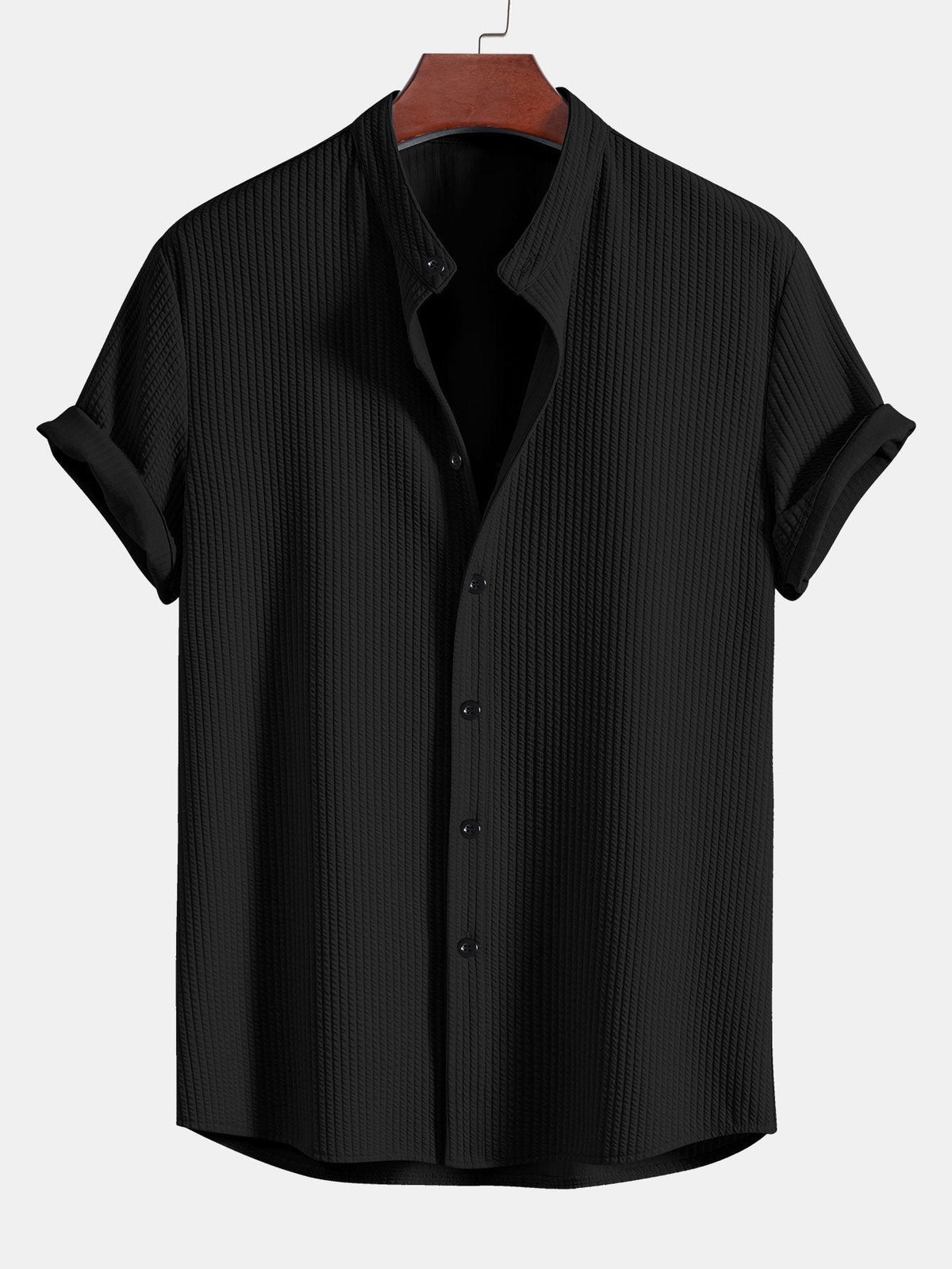 Chemise homme col officier texturée, coloris Noir