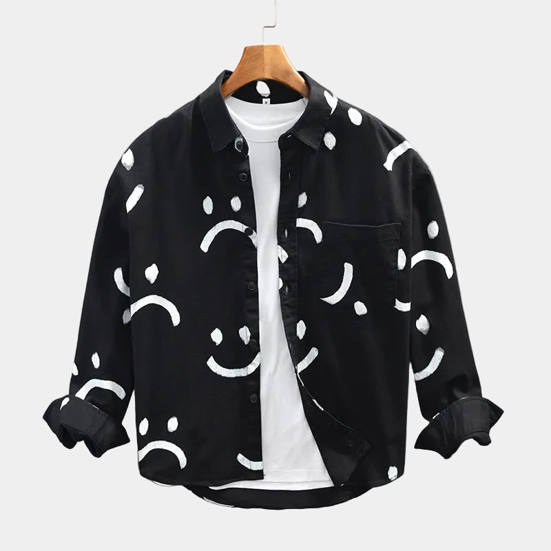 Chemise homme imprimée boutonnée, coloris Noir
