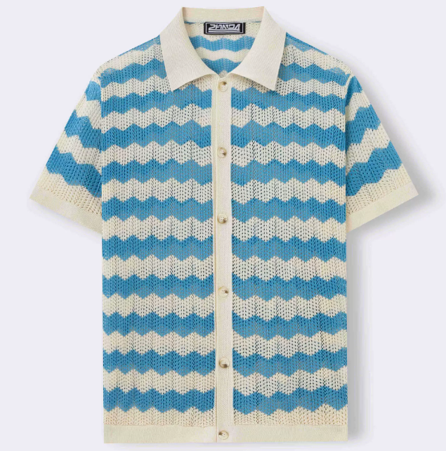 Chemise homme maille rayée, coloris Bleu, vue principale