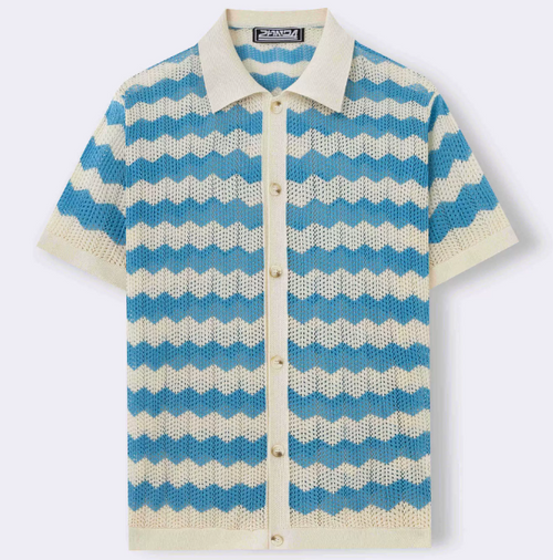 Chemise homme maille rayée, coloris Bleu, vue principale