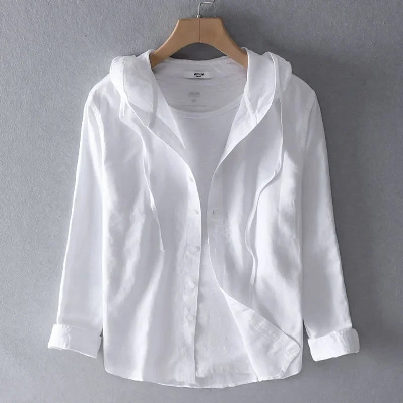 Chemise homme rayée à capuche, coloris Blanc