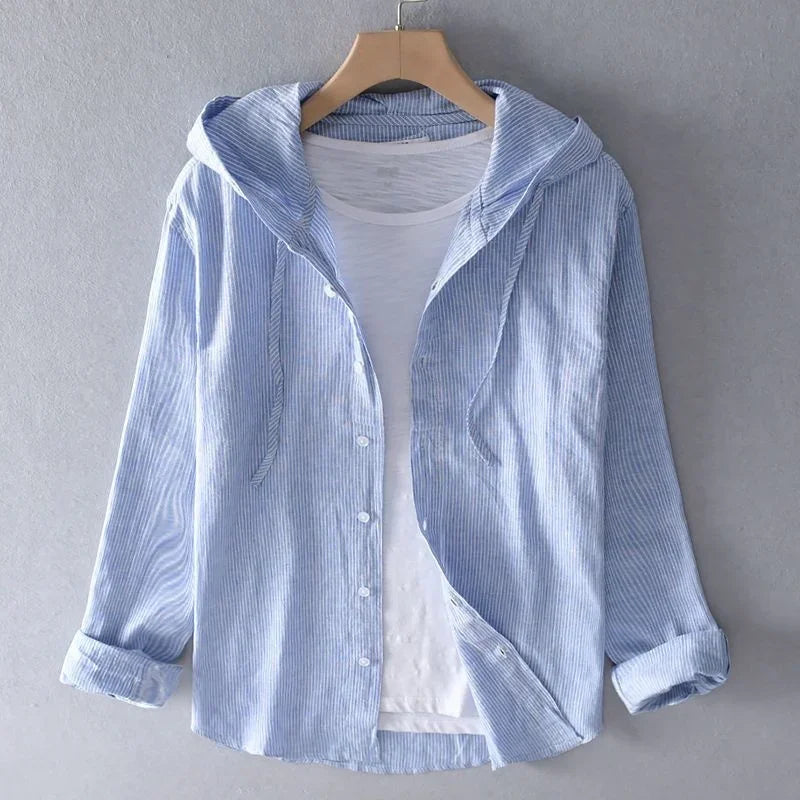 Chemise homme rayée à capuche, coloris Bleu