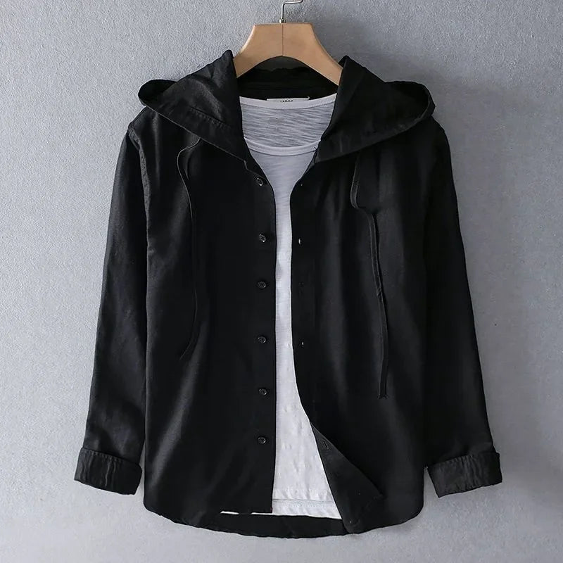 Chemise homme rayée à capuche, coloris Noir